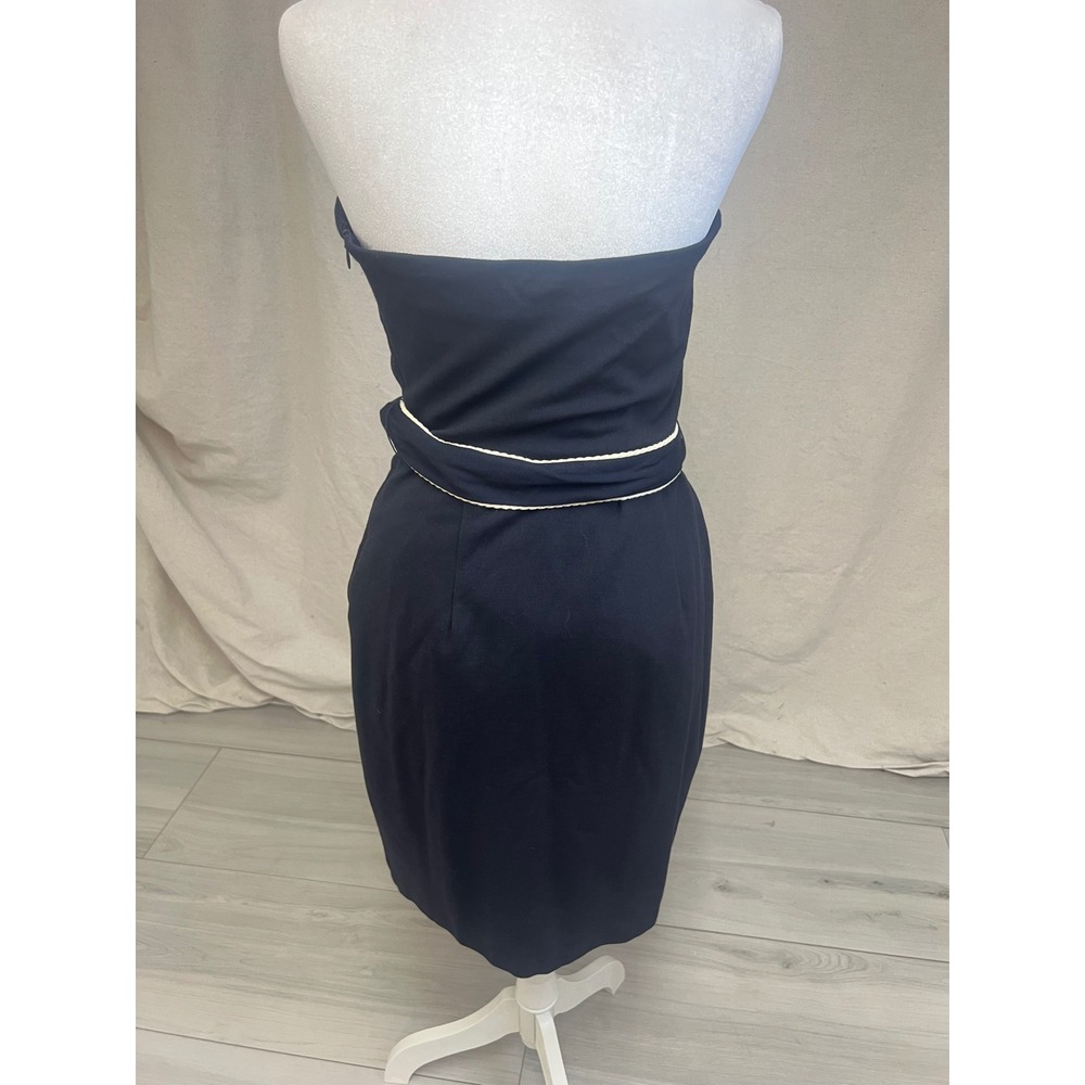 Eva Franco Strapless Dress Navy Blue Cream Trim Sz 8 Nautical Preppy Cocktail - Picture 3 of 8
